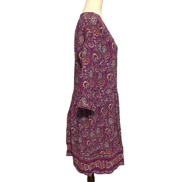 Garnet Hill Purple Paisley 3/4 Sleeve Drop Waist Dress Size 10 - Picture 4 of 6
